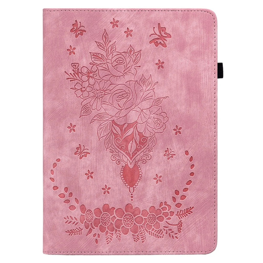 For Infinix Xpad Case Card Holder Anti-Scratch Leather Cover Rose Flower Imprint - Pink - 6