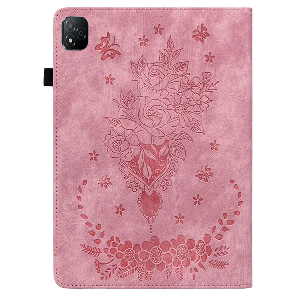 For Infinix Xpad Case Card Holder Anti-Scratch Leather Cover Rose Flower Imprint - Pink - 7