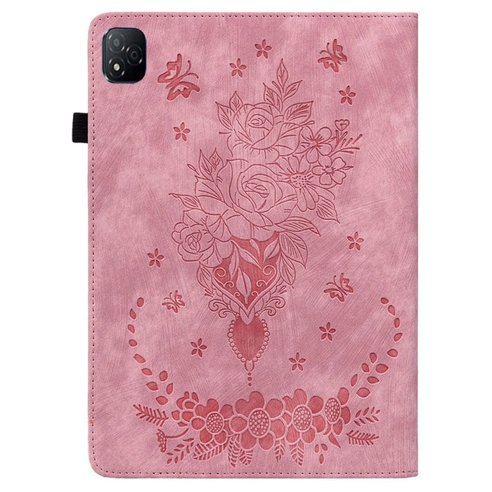 For Infinix Xpad Case Card Holder Anti-Scratch Leather Cover Rose Flower Imprint - Pink - 7