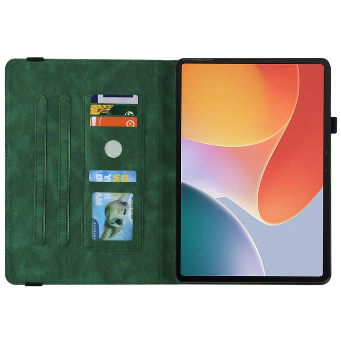 For Infinix Xpad Case Butterfly Flower Imprint PU Leather Tablet Cover with Card Slots - Green - 2