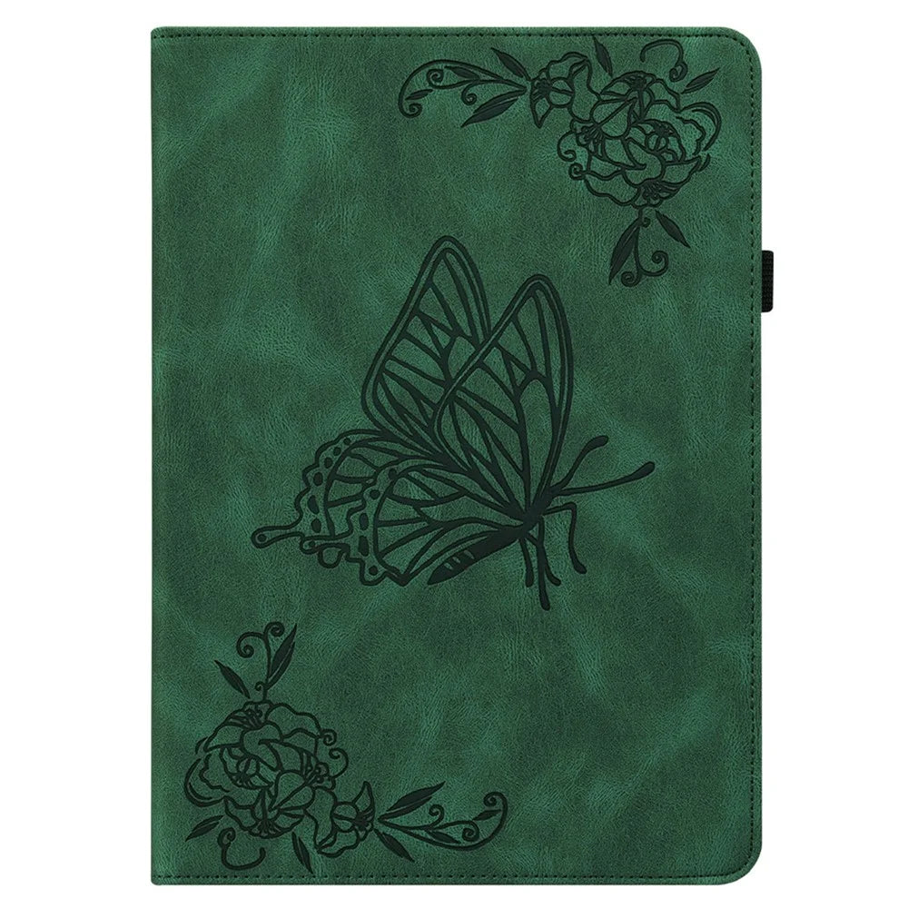 For Infinix Xpad Case Butterfly Flower Imprint PU Leather Tablet Cover with Card Slots - Green - 5
