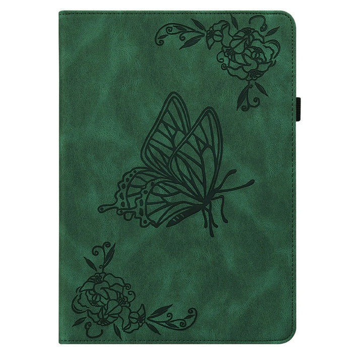 For Infinix Xpad Case Butterfly Flower Imprint PU Leather Tablet Cover with Card Slots - Green - 5