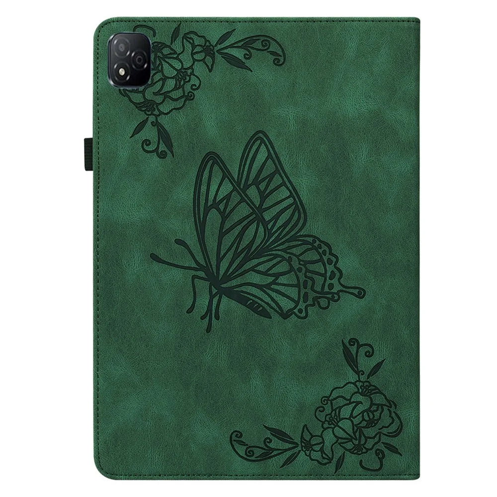 For Infinix Xpad Case Butterfly Flower Imprint PU Leather Tablet Cover with Card Slots - Green - 6