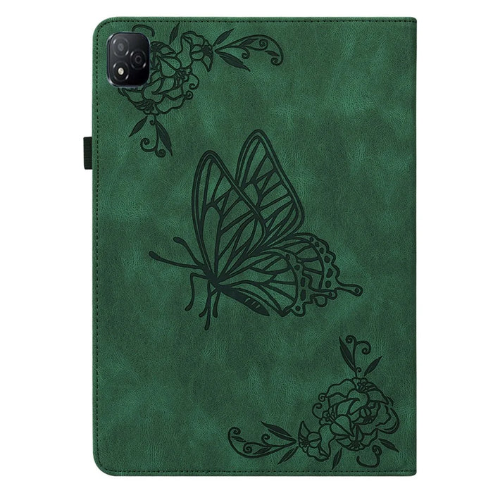 For Infinix Xpad Case Butterfly Flower Imprint PU Leather Tablet Cover with Card Slots - Green - 6