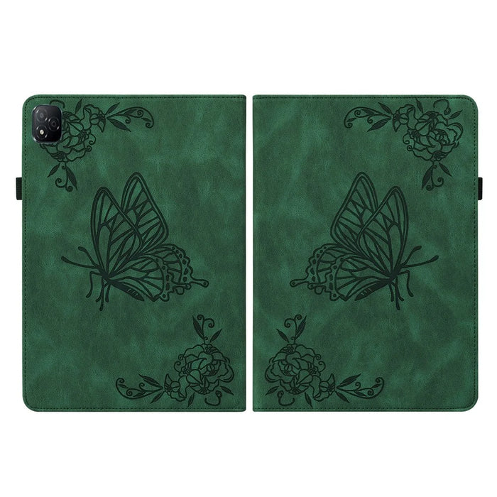For Infinix Xpad Case Butterfly Flower Imprint PU Leather Tablet Cover with Card Slots - Green - 7