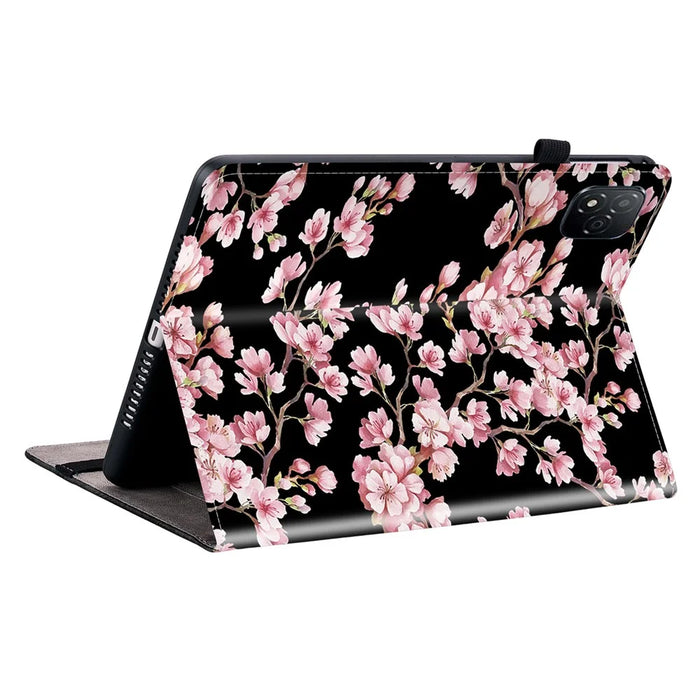 For Infinix Xpad Leather Case Pattern Printed Stand Tablet Cover with Card Slots - Plum Blossom - 4