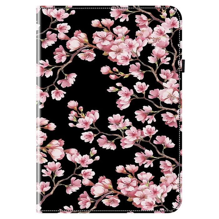 For Infinix Xpad Leather Case Pattern Printed Stand Tablet Cover with Card Slots - Plum Blossom - 5