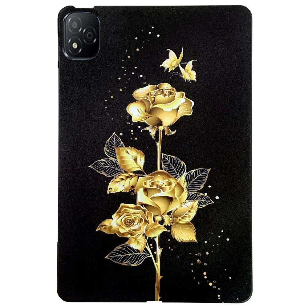 For Infinix Xpad TPU Case Pattern Printing Slim Tablet Protective Cover - Golden Butterfly Rose - 1
