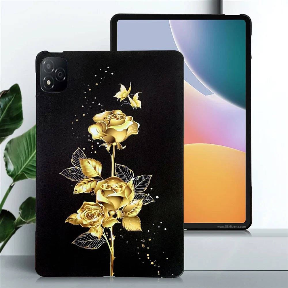 For Infinix Xpad TPU Case Pattern Printing Slim Tablet Protective Cover - Golden Butterfly Rose - 2