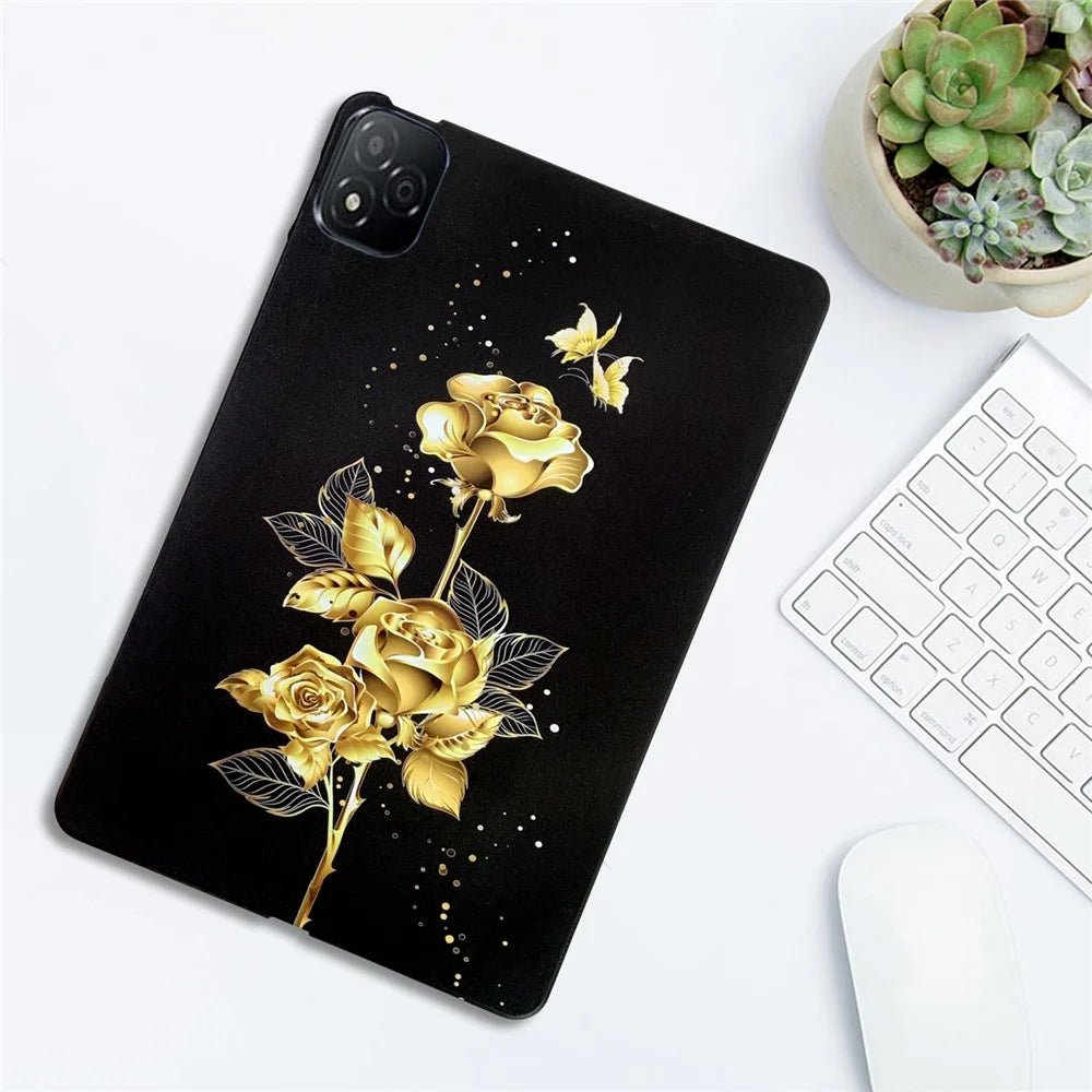 For Infinix Xpad TPU Case Pattern Printing Slim Tablet Protective Cover - Golden Butterfly Rose - 3