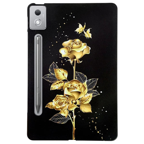 For Lenovo Tab P12 Pro 12.7 2025 / Xiaoxin Pad Pro 12.7 (2025) TPU Case Pattern Printing Slim Tablet Protective Cover - Golden Butterfly Rose - 1