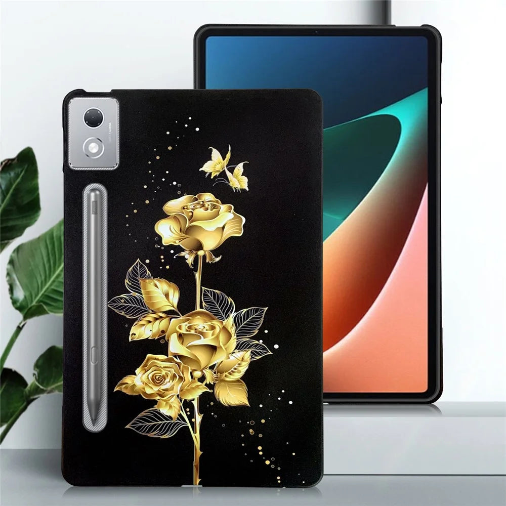 For Lenovo Tab P12 Pro 12.7 2025 / Xiaoxin Pad Pro 12.7 (2025) TPU Case Pattern Printing Slim Tablet Protective Cover - Golden Butterfly Rose - 2