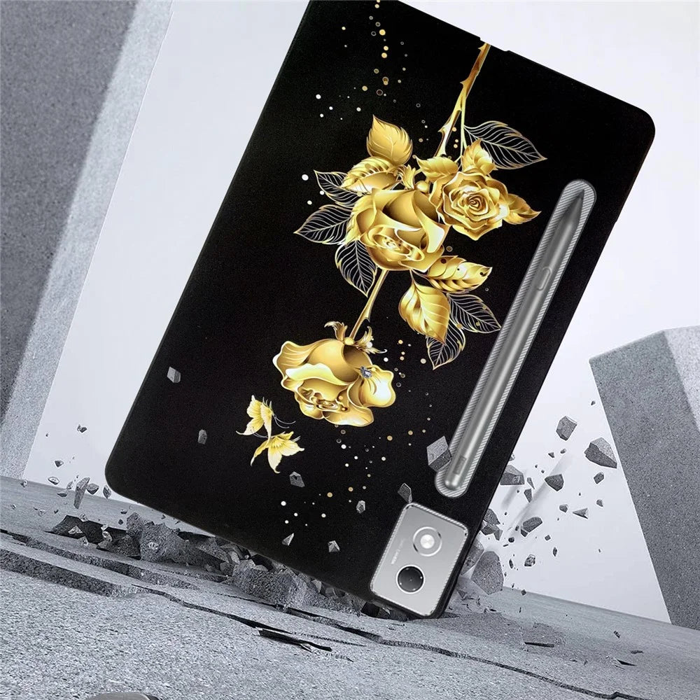 For Lenovo Tab P12 Pro 12.7 2025 / Xiaoxin Pad Pro 12.7 (2025) TPU Case Pattern Printing Slim Tablet Protective Cover - Golden Butterfly Rose - 4