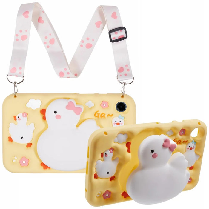 For Samsung Galaxy Tab A11 / A9 Silicone Tablet Case 3D Duck Pattern Design Protective Cover with Shoulder Strap - 1