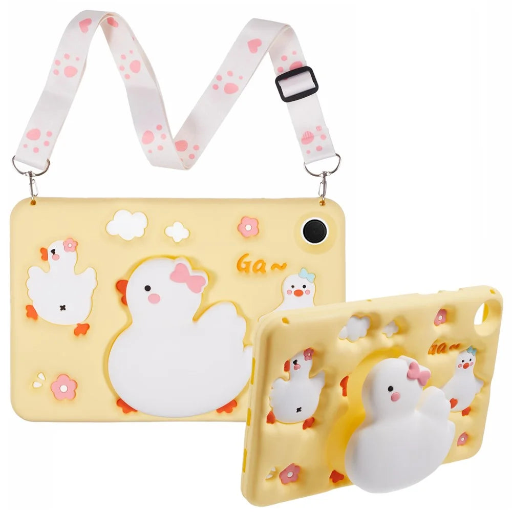 For Samsung Galaxy Tab A8 10.5 (2021) / X205 Silicone Tablet Case 3D Duck Pattern Design Protective Cover with Shoulder Strap - 1