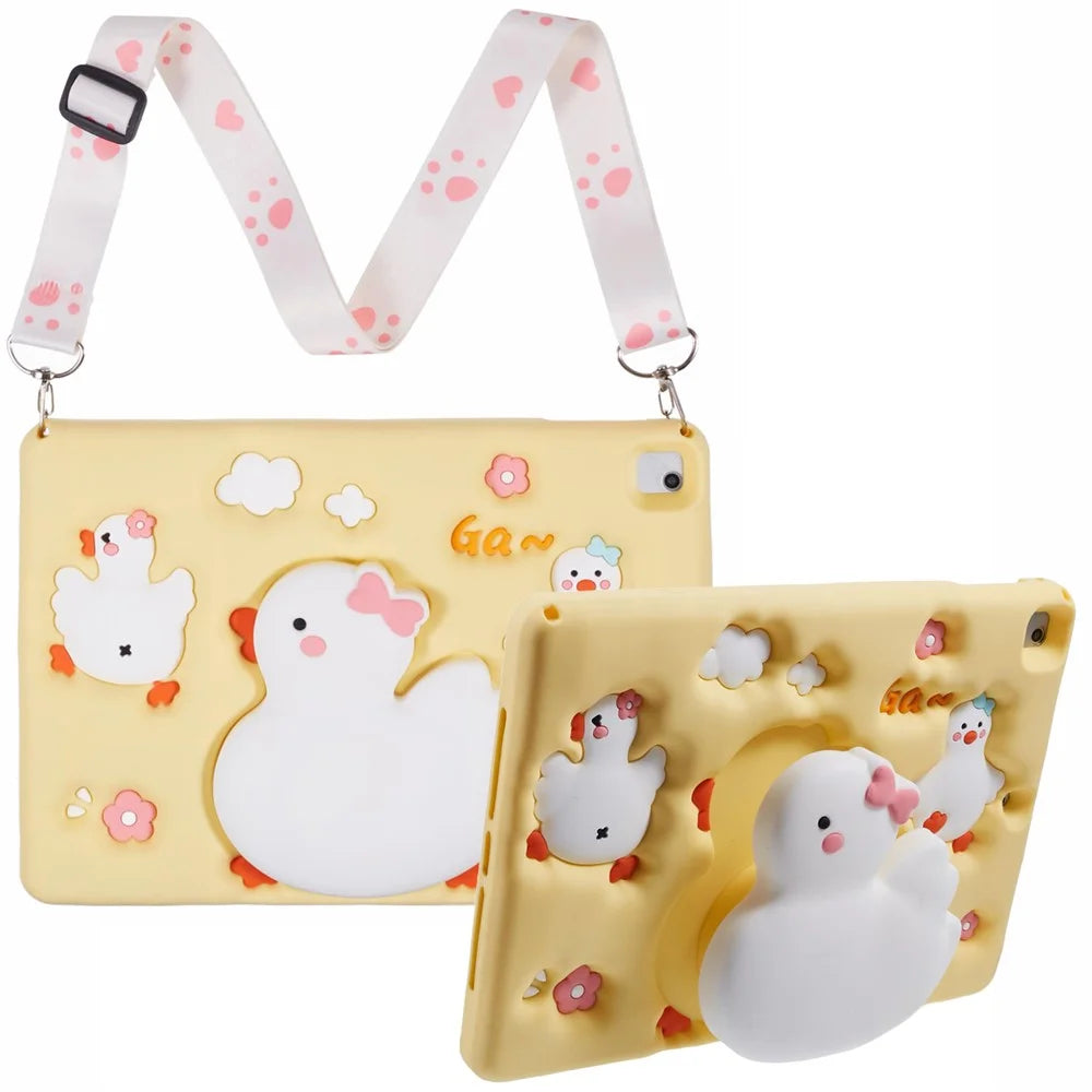For iPad 9.7-inch (2017) / (2018) / iPad Air (2013) / Air 2 Silicone Tablet Case 3D Duck Pattern Design Protective Cover with Shoulder Strap - 1