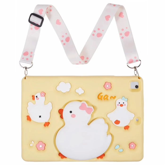 For iPad 9.7-inch (2017) / (2018) / iPad Air (2013) / Air 2 Silicone Tablet Case 3D Duck Pattern Design Protective Cover with Shoulder Strap - 2