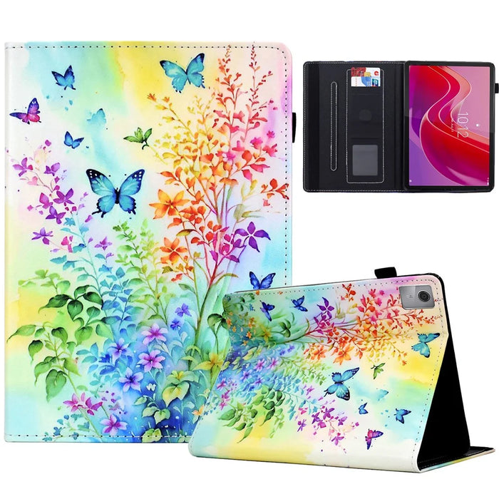 For Lenovo Tab M11 / Xiaoxin Pad 11 2024 Case Pattern Printing Card Holder Leather Tablet Stand Cover - Flowers and Butterflies - 1