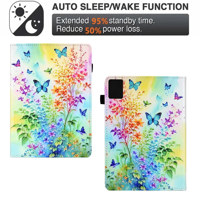 For Lenovo Tab M11 / Xiaoxin Pad 11 2024 Case Pattern Printing Card Holder Leather Tablet Stand Cover - Flowers and Butterflies - 4