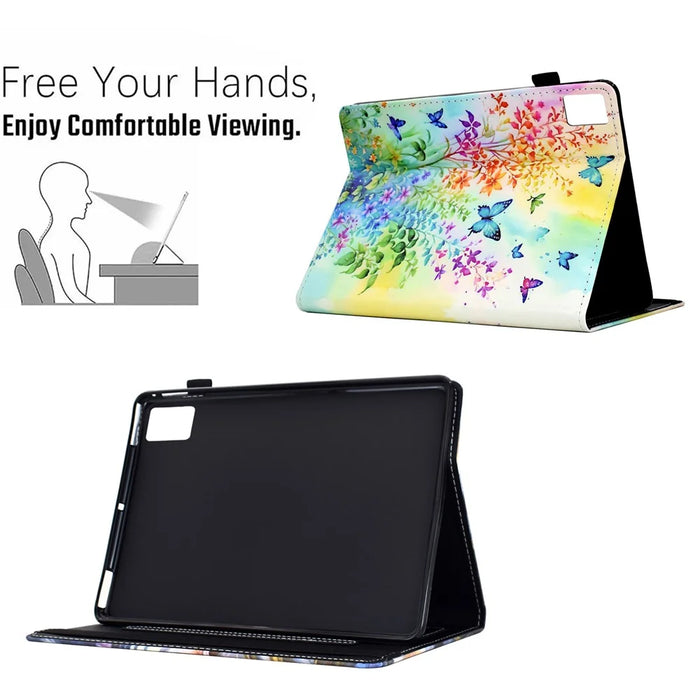 For Lenovo Tab M11 / Xiaoxin Pad 11 2024 Case Pattern Printing Card Holder Leather Tablet Stand Cover - Flowers and Butterflies - 5