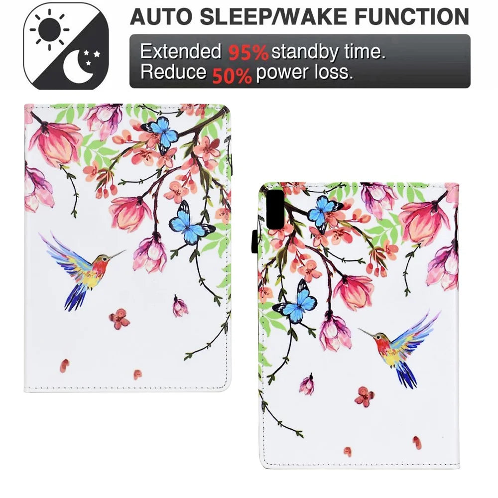 For Lenovo Tab M9 TB-310FU Case Pattern Printing Tablet Cover Shockproof Leather Card Holder Stand Case - Flowers And Birds - 5
