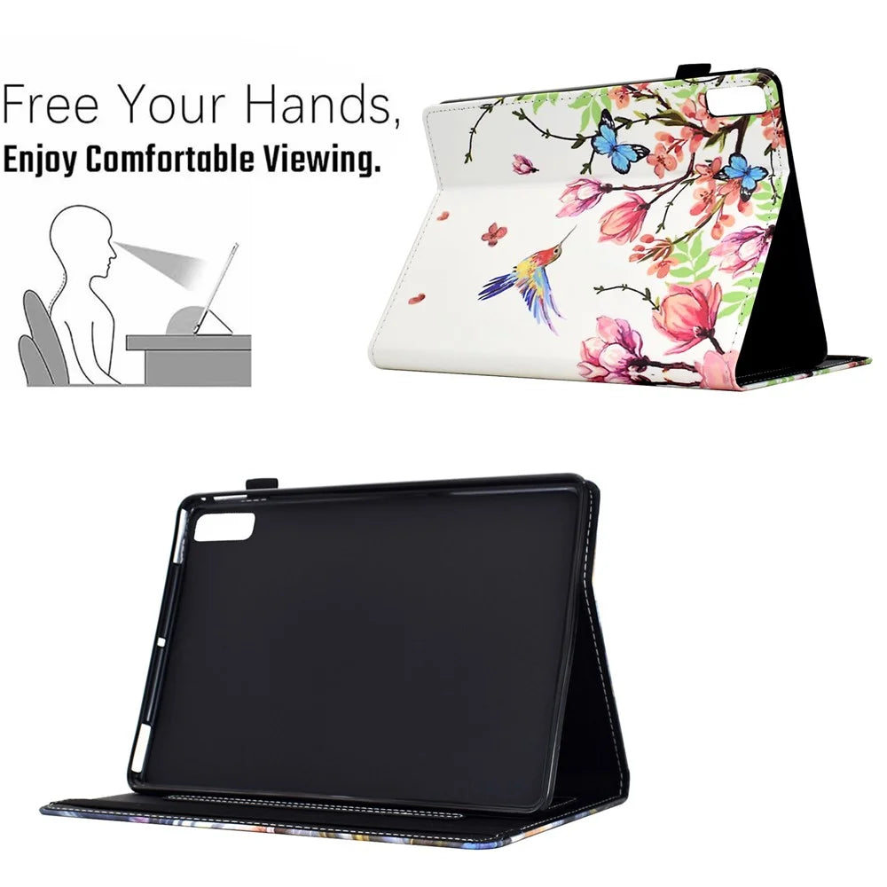 For Lenovo Tab M9 TB-310FU Case Pattern Printing Tablet Cover Shockproof Leather Card Holder Stand Case - Flowers And Birds - 6