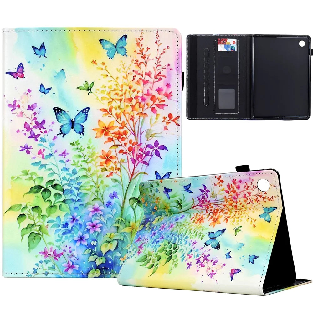For Samsung Galaxy Tab A9+ Case Pattern Printing Tablet Cover Shockproof Leather Card Holder Stand Case - Flowers And Butterflies - 1