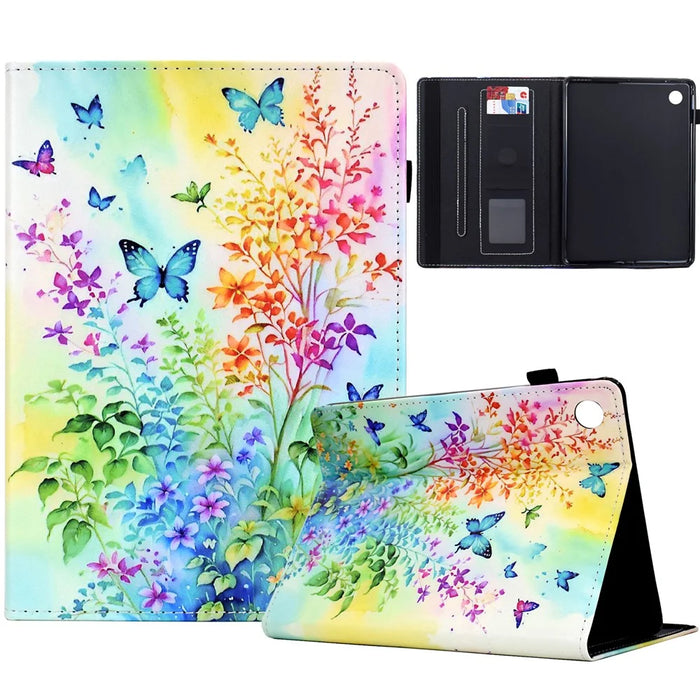 For Samsung Galaxy Tab A9+ Case Pattern Printing Tablet Cover Shockproof Leather Card Holder Stand Case - Flowers And Butterflies - 1