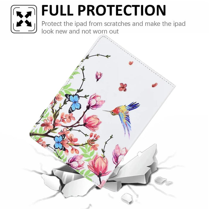 For iPad (2025) / 10.9 (2022) Case Pattern Printing Tablet Cover Shockproof Leather Card Holder Stand Case - Flowers And Birds - 4