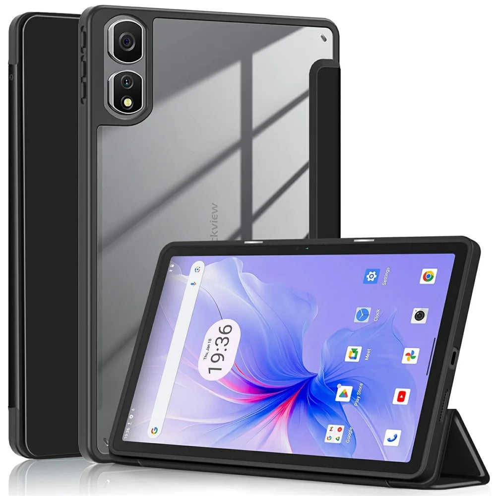 For Blackview Tab 16 Pro Case Auto Sleep / Wake PU Leather Flip Tablet Cover Triple-Fold Stand - Black - 1
