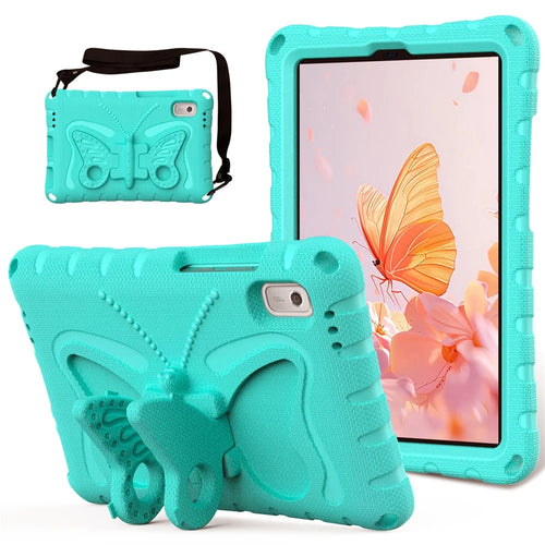 For Lenovo Tab M9 TB-310FU Case Butterfly Kickstand EVA Tablet Cover with Shoulder Strap - Mint Green - 1