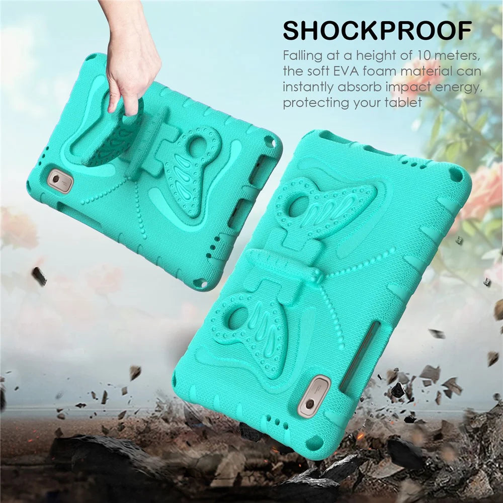For Lenovo Tab M9 TB-310FU Case Butterfly Kickstand EVA Tablet Cover with Shoulder Strap - Mint Green - 3