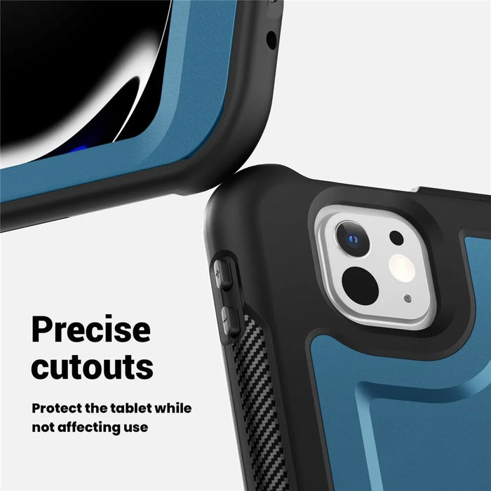 For iPad Pro 13 (2025) / 13 (2024) Case with Pencil Slot Rotating Kickstand PC+TPU Shockproof Tablet Cover - Navy Blue - 4