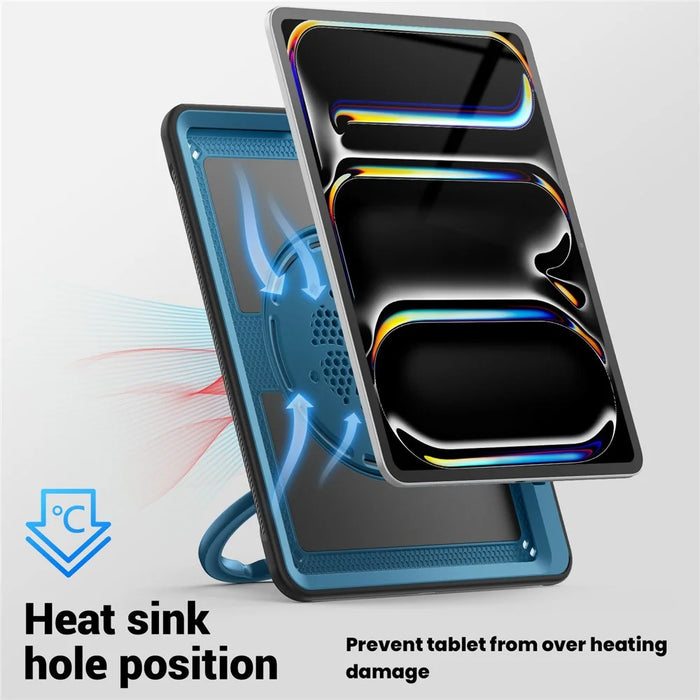 For iPad Pro 13 (2025) / 13 (2024) Case with Pencil Slot Rotating Kickstand PC+TPU Shockproof Tablet Cover - Navy Blue - 5