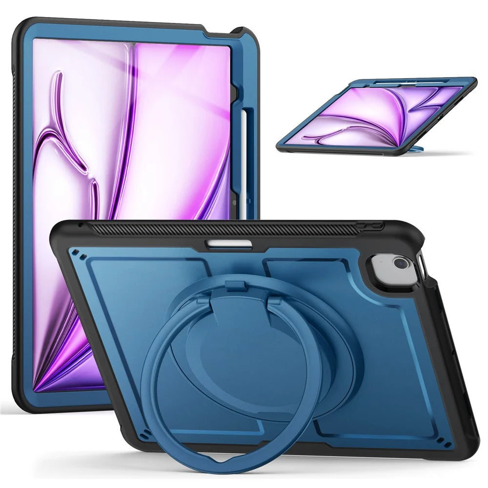 For iPad Air 13 (2026) / (2025) / (2024) Case with Shoulder Strap / Pencil Slot Kickstand PC+TPU Tablet Cover - Navy Blue - 1