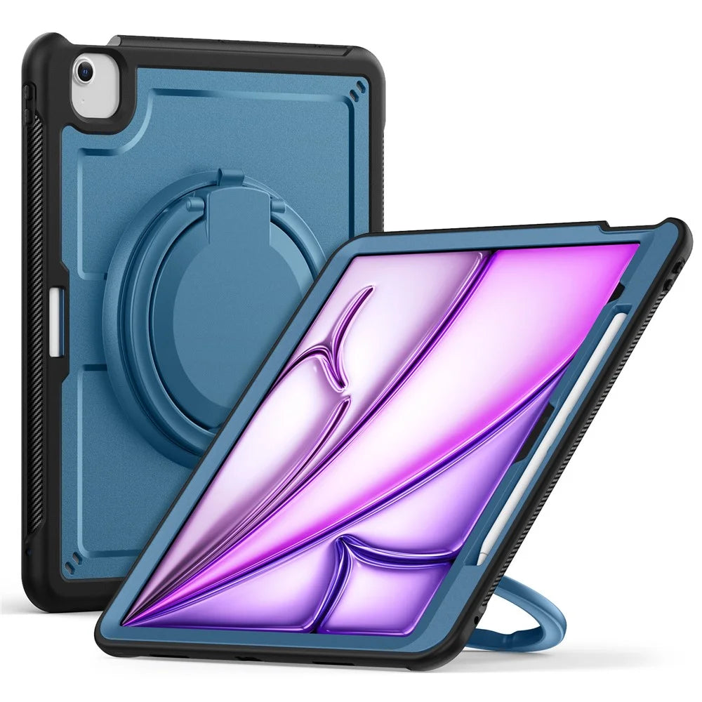 For iPad Air 13 (2026) / (2025) / (2024) Case with Shoulder Strap / Pencil Slot Kickstand PC+TPU Tablet Cover - Navy Blue - 2