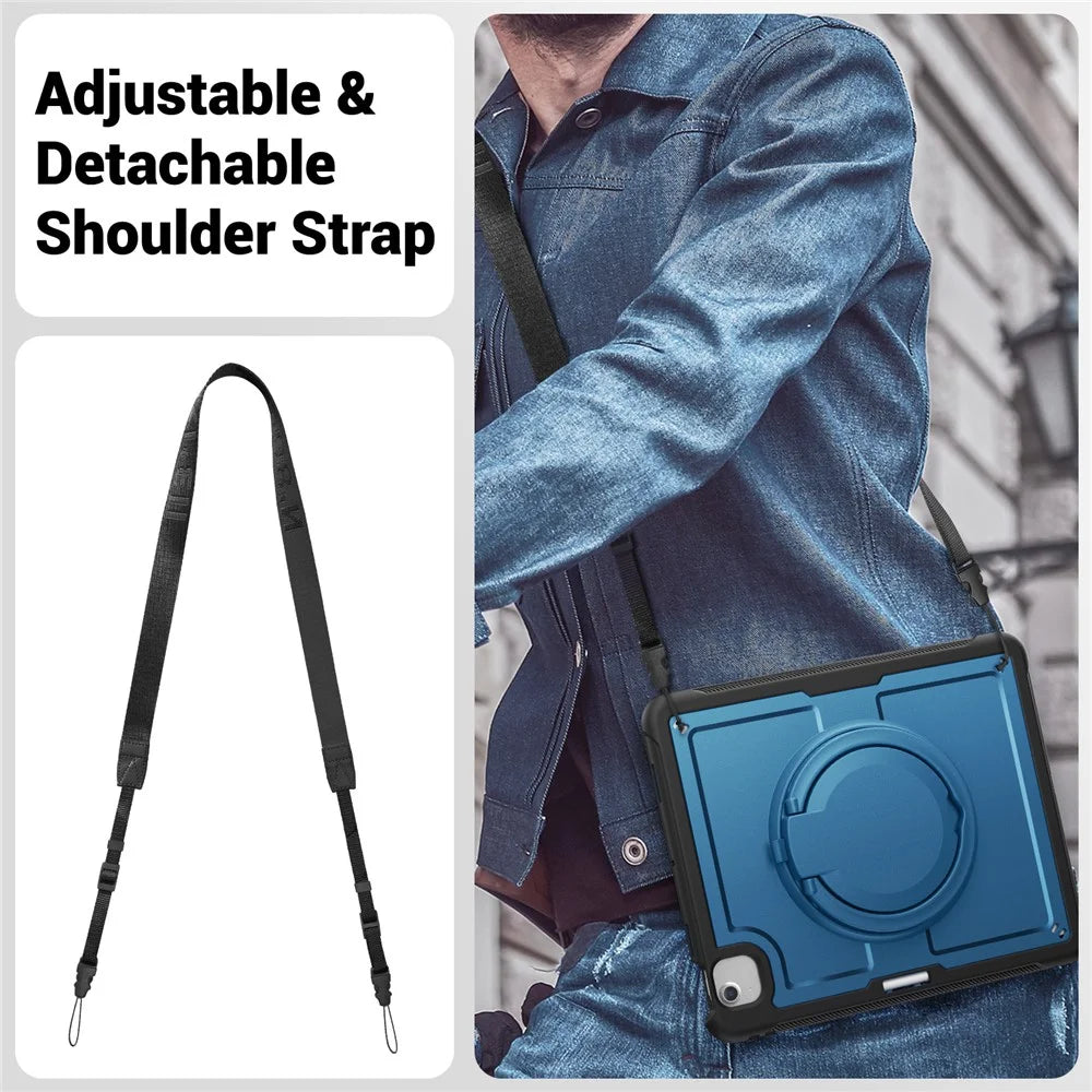 For iPad Air 13 (2026) / (2025) / (2024) Case with Shoulder Strap / Pencil Slot Kickstand PC+TPU Tablet Cover - Navy Blue - 3