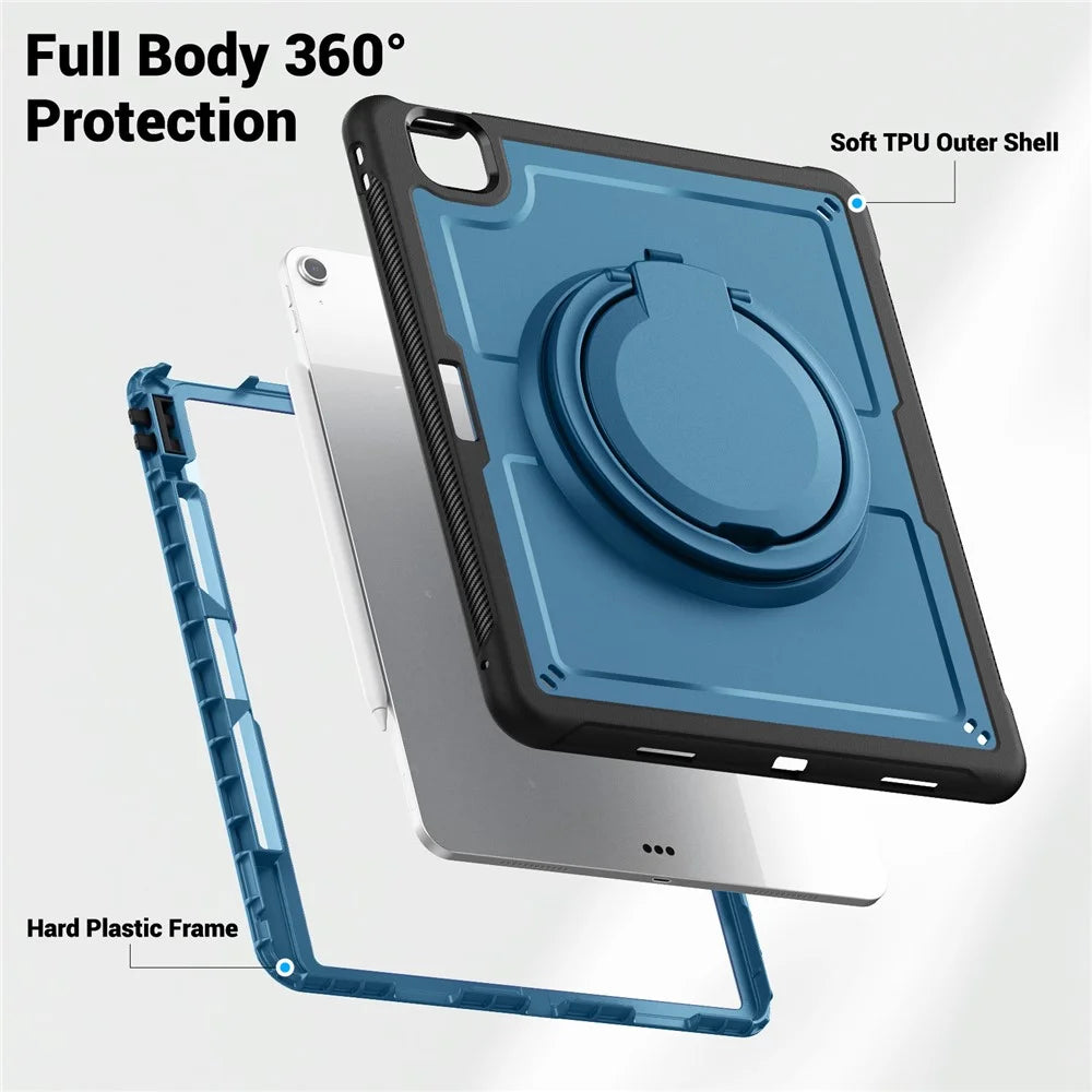 For iPad Air 13 (2026) / (2025) / (2024) Case with Shoulder Strap / Pencil Slot Kickstand PC+TPU Tablet Cover - Navy Blue - 4