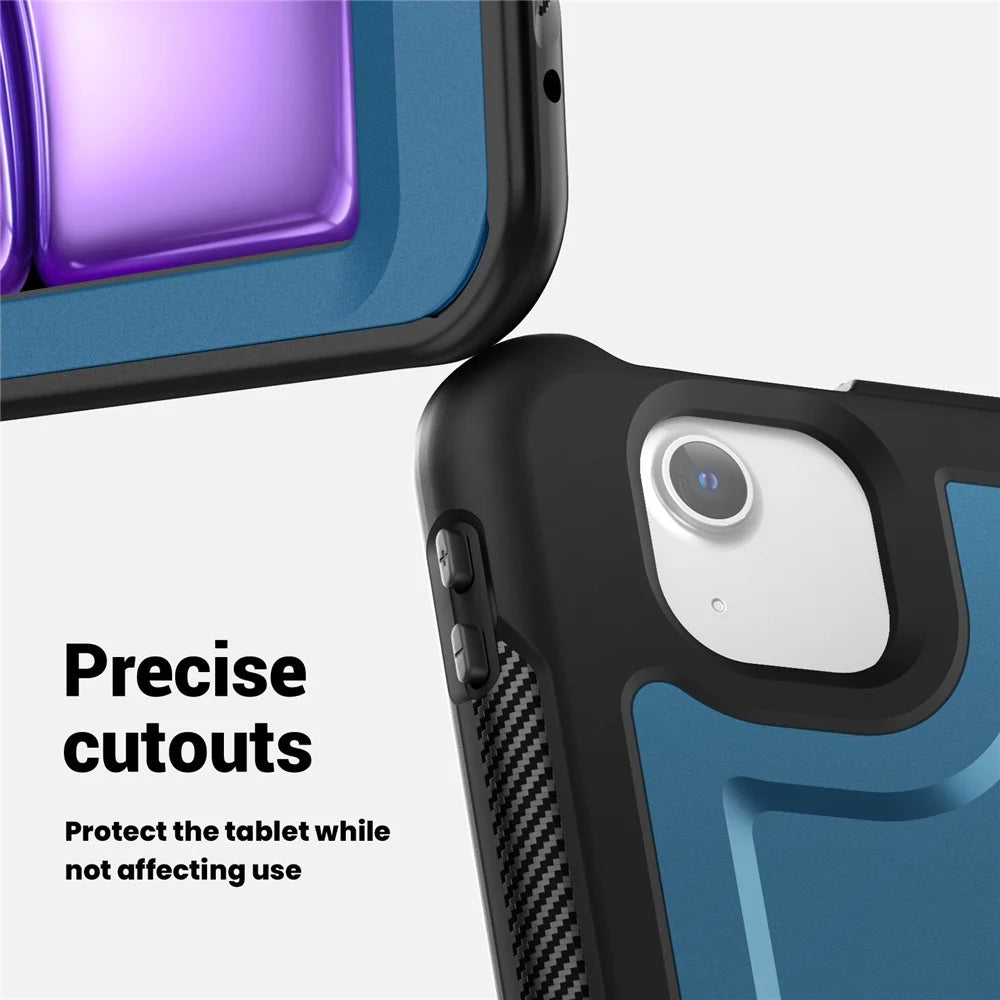 For iPad Air 13 (2026) / (2025) / (2024) Case with Shoulder Strap / Pencil Slot Kickstand PC+TPU Tablet Cover - Navy Blue - 5