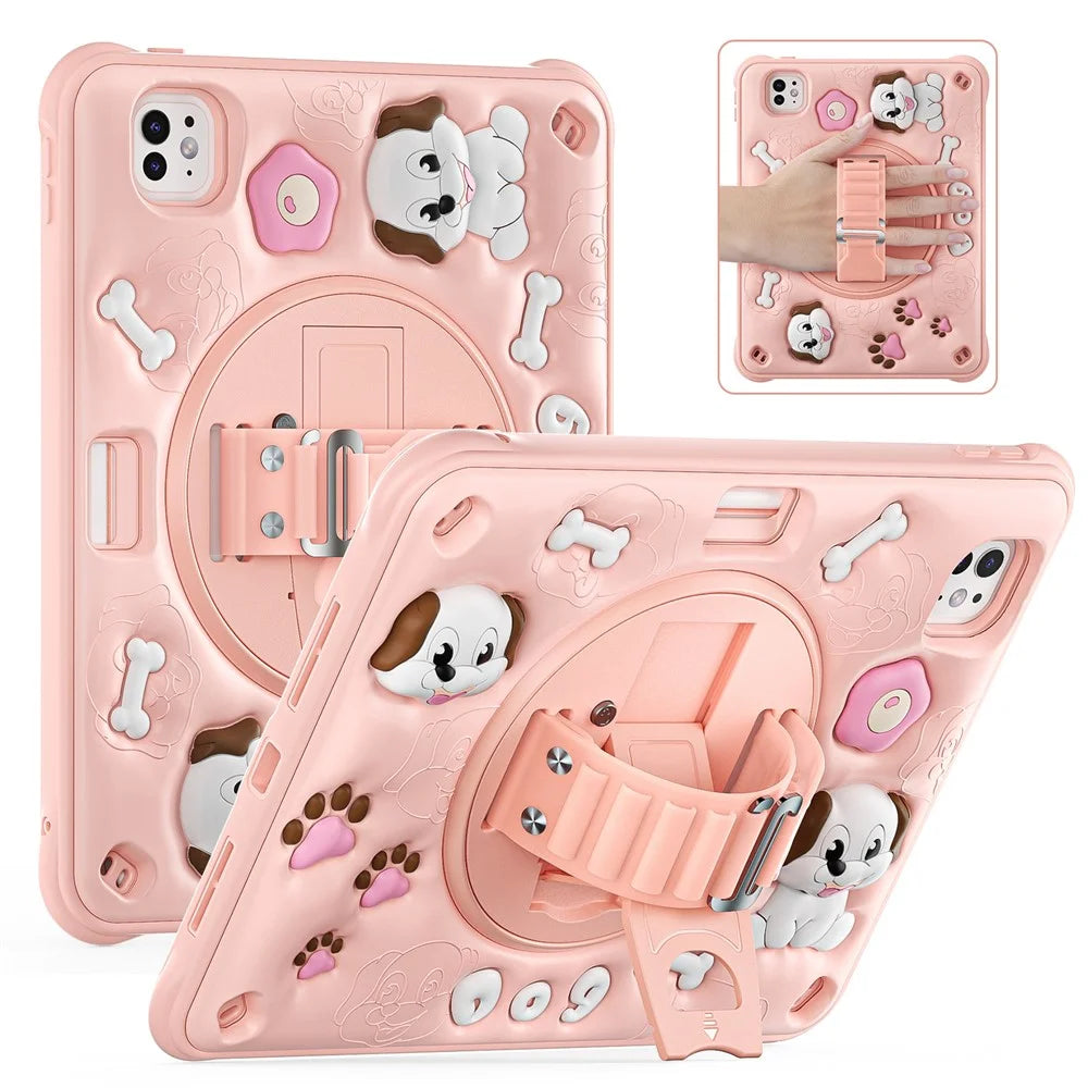 For iPad Pro 11 (2025) / 11 (2024) Case Kickstand Cute Dog PC+Silicone+TPU Tablet Cover - 1