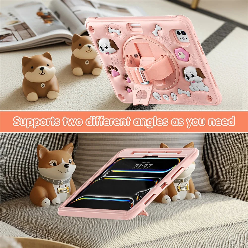 For iPad Pro 11 (2025) / 11 (2024) Case Kickstand Cute Dog PC+Silicone+TPU Tablet Cover - 4