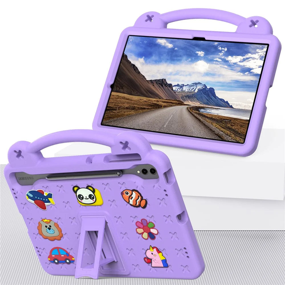 For Samsung Galaxy Tab S10+ / S9+ / S9 FE+ Case Kids Cartoon Patterns Hand Grip Kickstand Tablet EVA Cover - Purple - 2
