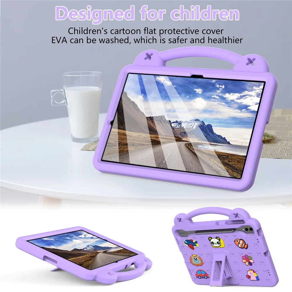 For Samsung Galaxy Tab S10+ / S9+ / S9 FE+ Case Kids Cartoon Patterns Hand Grip Kickstand Tablet EVA Cover - Purple - 3