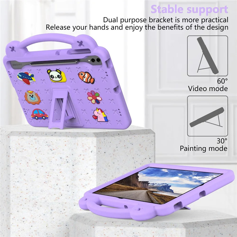 For Samsung Galaxy Tab S10+ / S9+ / S9 FE+ Case Kids Cartoon Patterns Hand Grip Kickstand Tablet EVA Cover - Purple - 4