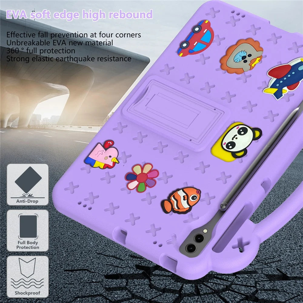 For Samsung Galaxy Tab S10+ / S9+ / S9 FE+ Case Kids Cartoon Patterns Hand Grip Kickstand Tablet EVA Cover - Purple - 6