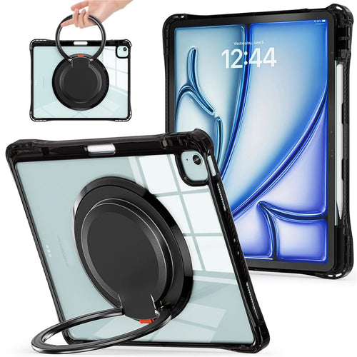 For iPad Air 13 (2026) / (2025) / (2024) / Pro 12.9 (2022) / (2021) / (2020) / (2018) Case Rotary Kickstand PC+TPU+Acrylic Tablet Cover - Black - 1