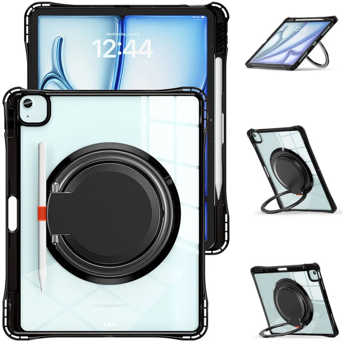 For iPad Air 13 (2026) / (2025) / (2024) / Pro 12.9 (2022) / (2021) / (2020) / (2018) Case Rotary Kickstand PC+TPU+Acrylic Tablet Cover - Black - 2