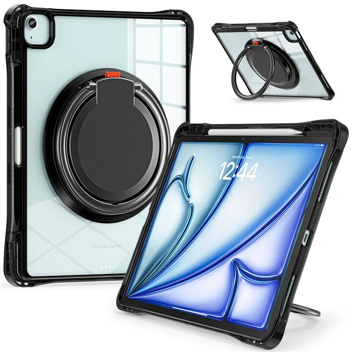For iPad Air 13 (2026) / (2025) / (2024) / Pro 12.9 (2022) / (2021) / (2020) / (2018) Case Rotary Kickstand PC+TPU+Acrylic Tablet Cover - Black - 3
