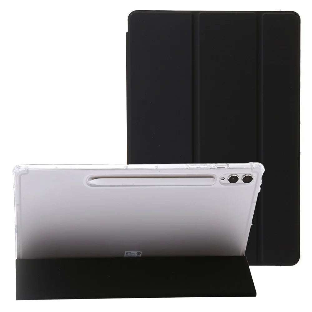 For Samsung Galaxy Tab S10+ Case Tri-Fold Stand Leather+TPU+Acrylic Clear Back Tablet Cover - Black - 1