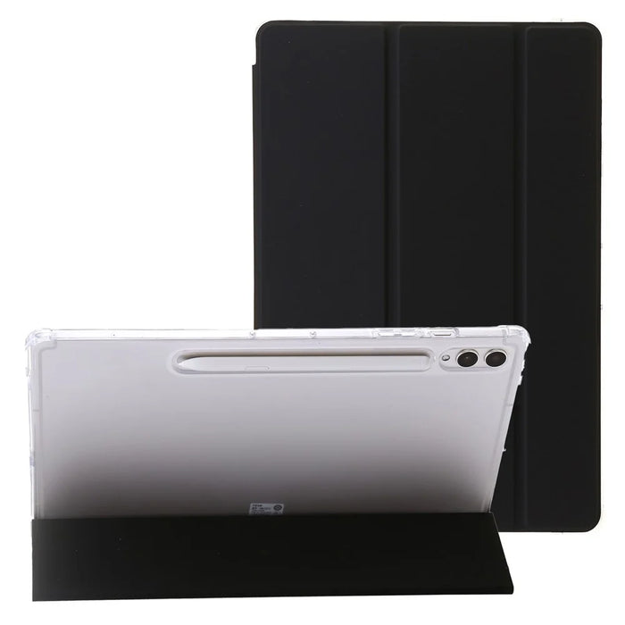 For Samsung Galaxy Tab S10+ Case Tri-Fold Stand Leather+TPU+Acrylic Clear Back Tablet Cover - Black - 1